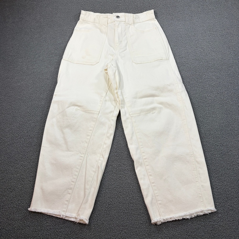 Free Assembly Jeans Women 4 White Wide Leg Raw Hem Stretch Denim Utility 7864